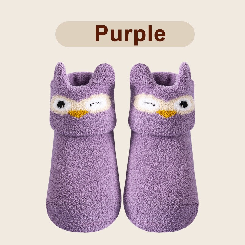 Corail polaire bébé anti-dérapant chaussettes de sol automne hiver -né et épais chaussette -né bébé fille garçon infantile chaussettes d'intérieur: Purple / XS 0-12 months