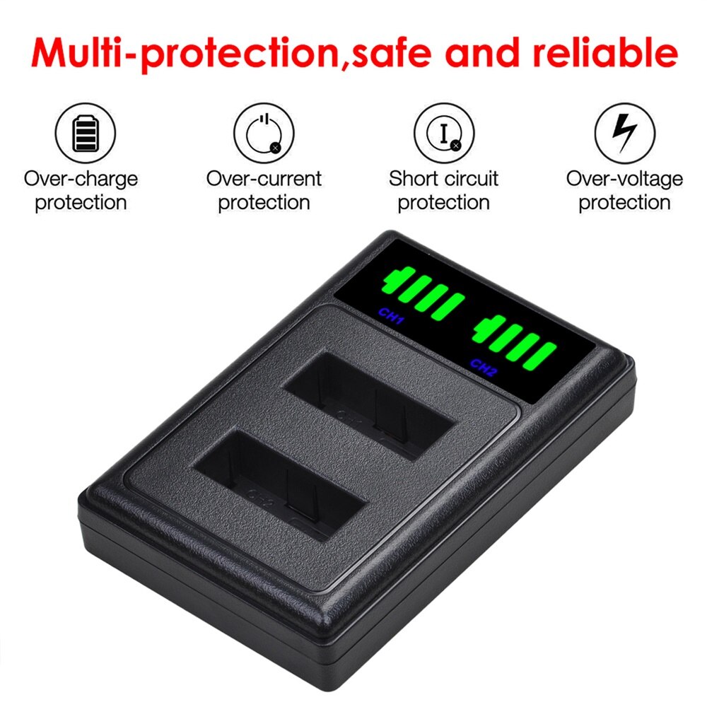 Batterie 1180mAh PG1050 + chargeur LED double USB, pour SJCAM SJ4000 SJ5000 SJ5000X pour EKEN H9 H9R H8R H8 GIT PG900 AKASO EK7000