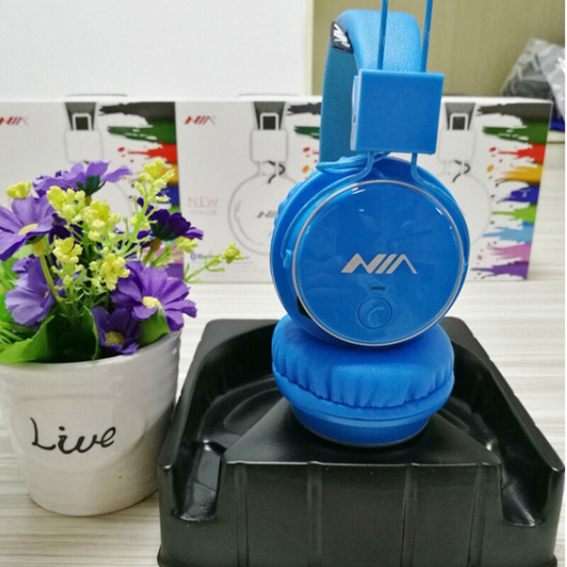 Novos fones de ouvido esportivos dobráveis wirelsee, nia q8, estéreo, bluetooth, suporte a aplicativo com microfone, suporte para cartão tf, rádio fm: Azul
