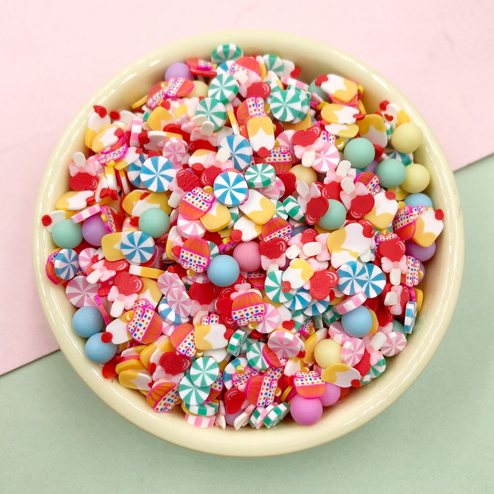100g Mix Cake Candy Ball Polymer Clay Sprinkles for Slimes Filler Tiny Cute Plastic Klei Accessories DIY Sequin Crafts: Default Title