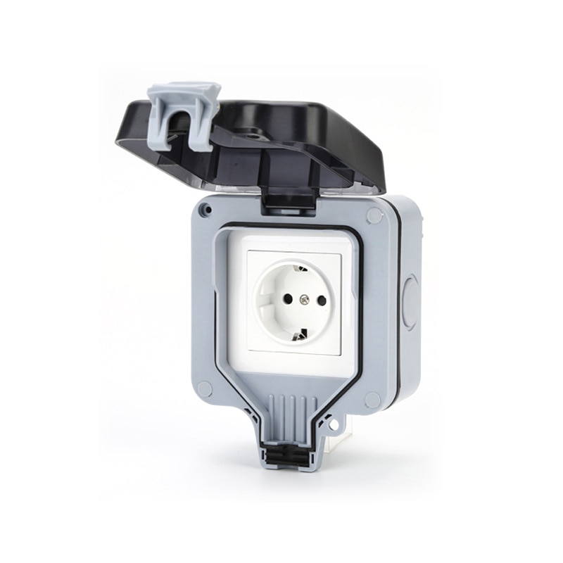 IP66 Weatherproof Waterproof Outdoor BOX Wall Socket 16A Single EU Plug Switched Outlet Electrical Socket Home Hardware