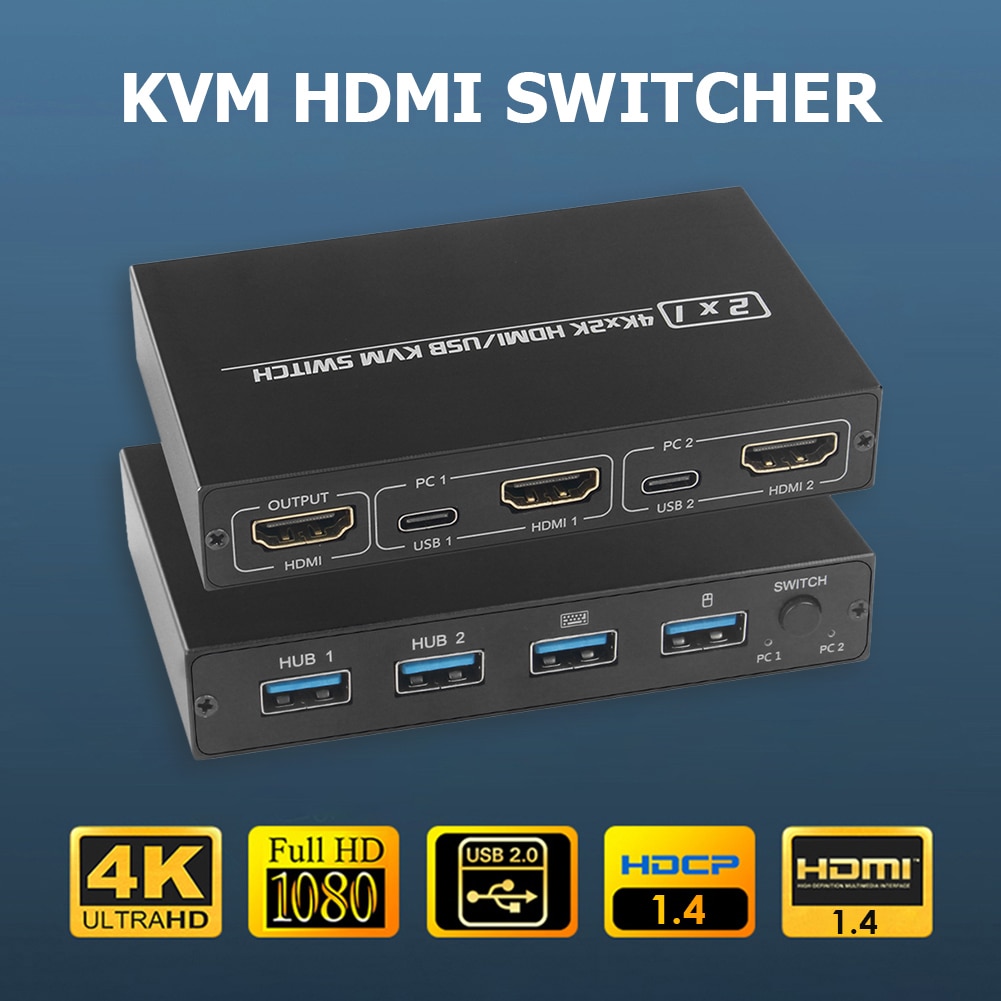 HDMI-compatible KVM Switch 2 Port 4K Household Computer Accessories for 2 PC Sharing One Monitor Keyboard Mouse Printer