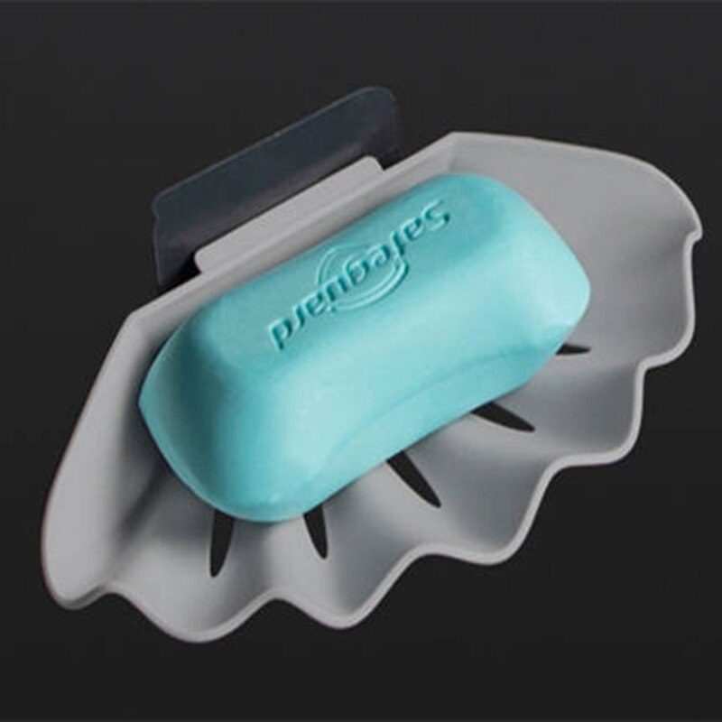 Jabonera con ventosa doble para el baño, accesorios para el baño, caja de almacenamiento, contenedor de plástico sin perforaciones, concha marina: Gray Single layer