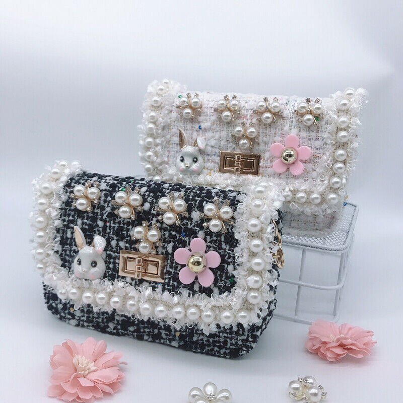 Newest Children Kids Baby Girl Pearl Flower Decor Handbag Shoulder Messenger Bag Cross Body Round Bag Girls