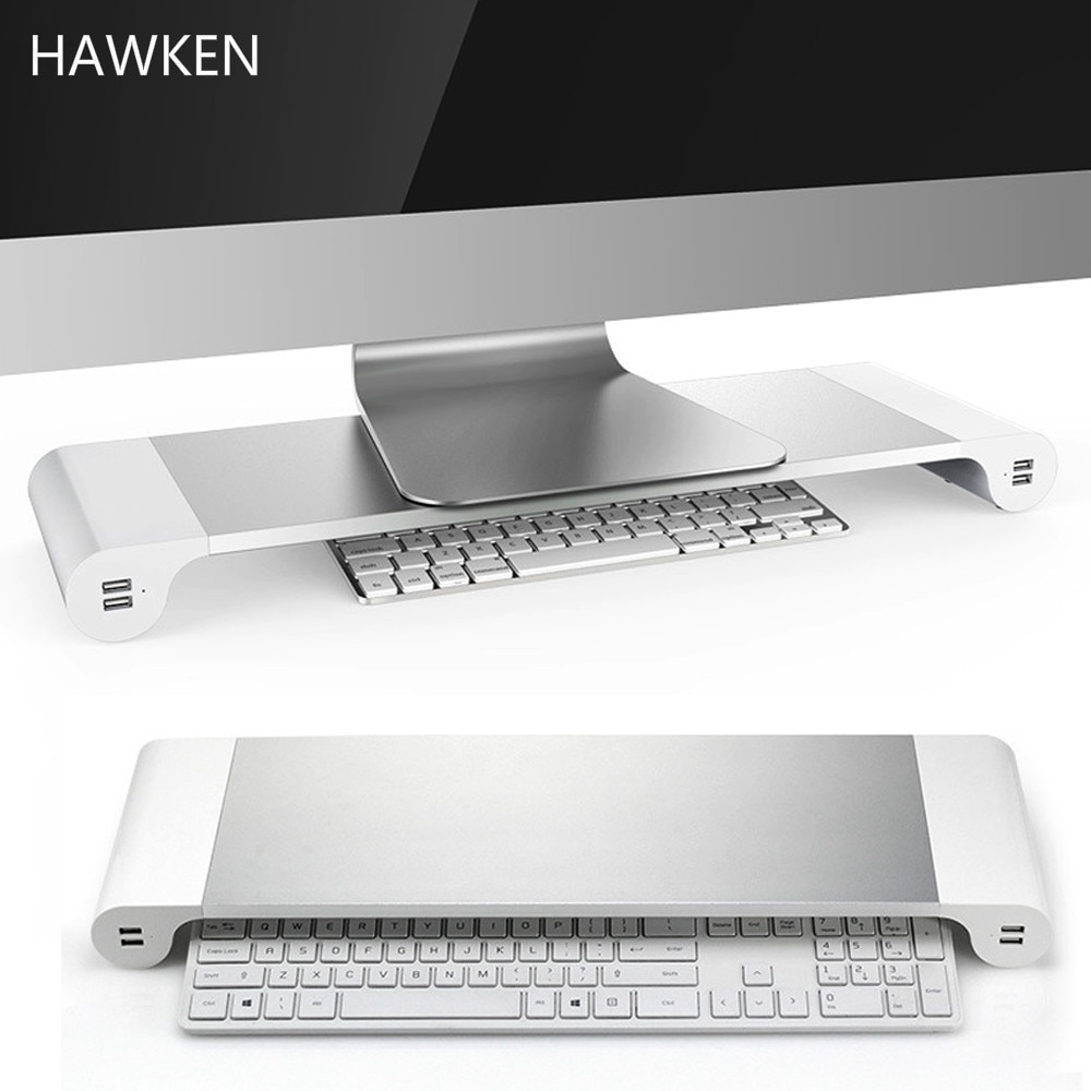 Hawken aluminiumslegering romstangmonitor stativ bord med 4 usb -porter for imac macbook datamaskin bærbar under 20 tommer