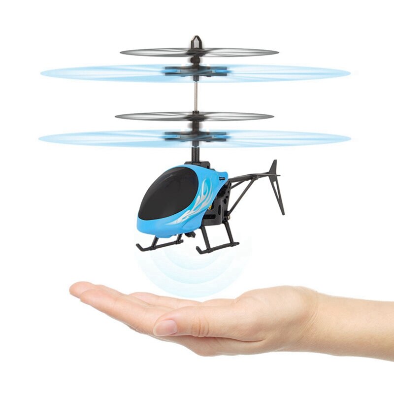 Flying Mini RC Induction Aircraft Flashing Light Toys RC Airplanes Intelligent Hand Induction Remote Control Airplane Toy Blue