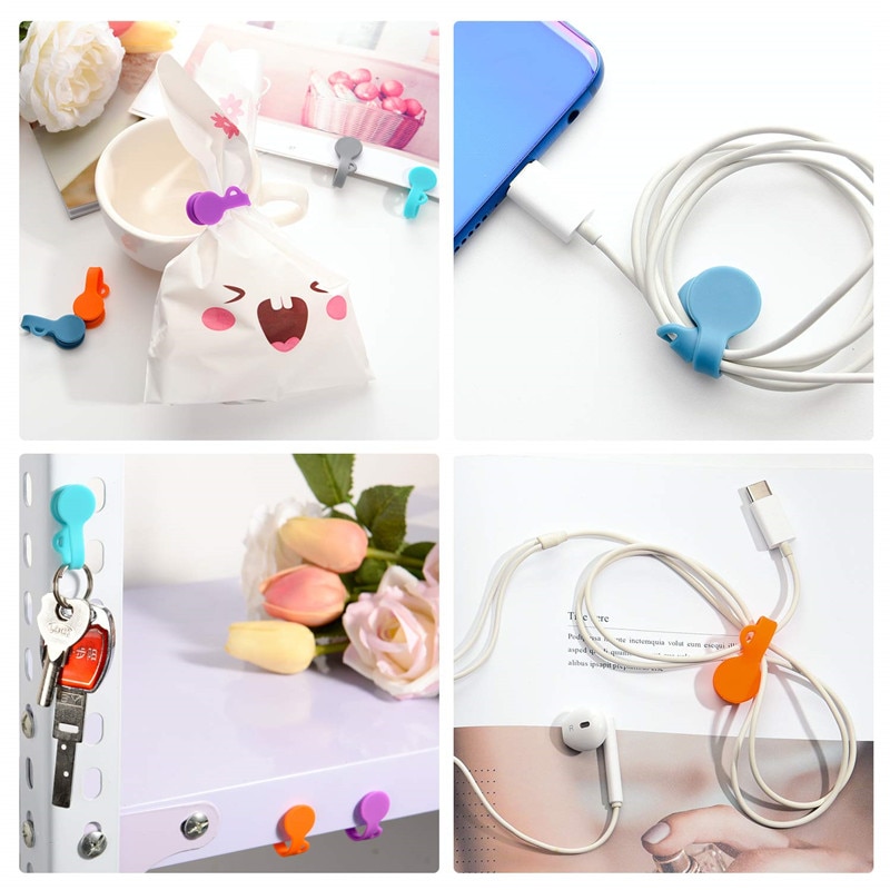 6 pcs Magnetic Cable Clips Magnetic Cable Organizers Twist Ties Earbuds Cords Winder USB Cable Manager Bookmark Clips 6 Colors