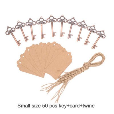 ERMAKOVA 50 Teile/los Schlüssel Flasche Opener Skeleton Wein Opener Leere Karte für Gäste Rustikalen Hochzeit Party Favors flasche öffner: Small Red bronze
