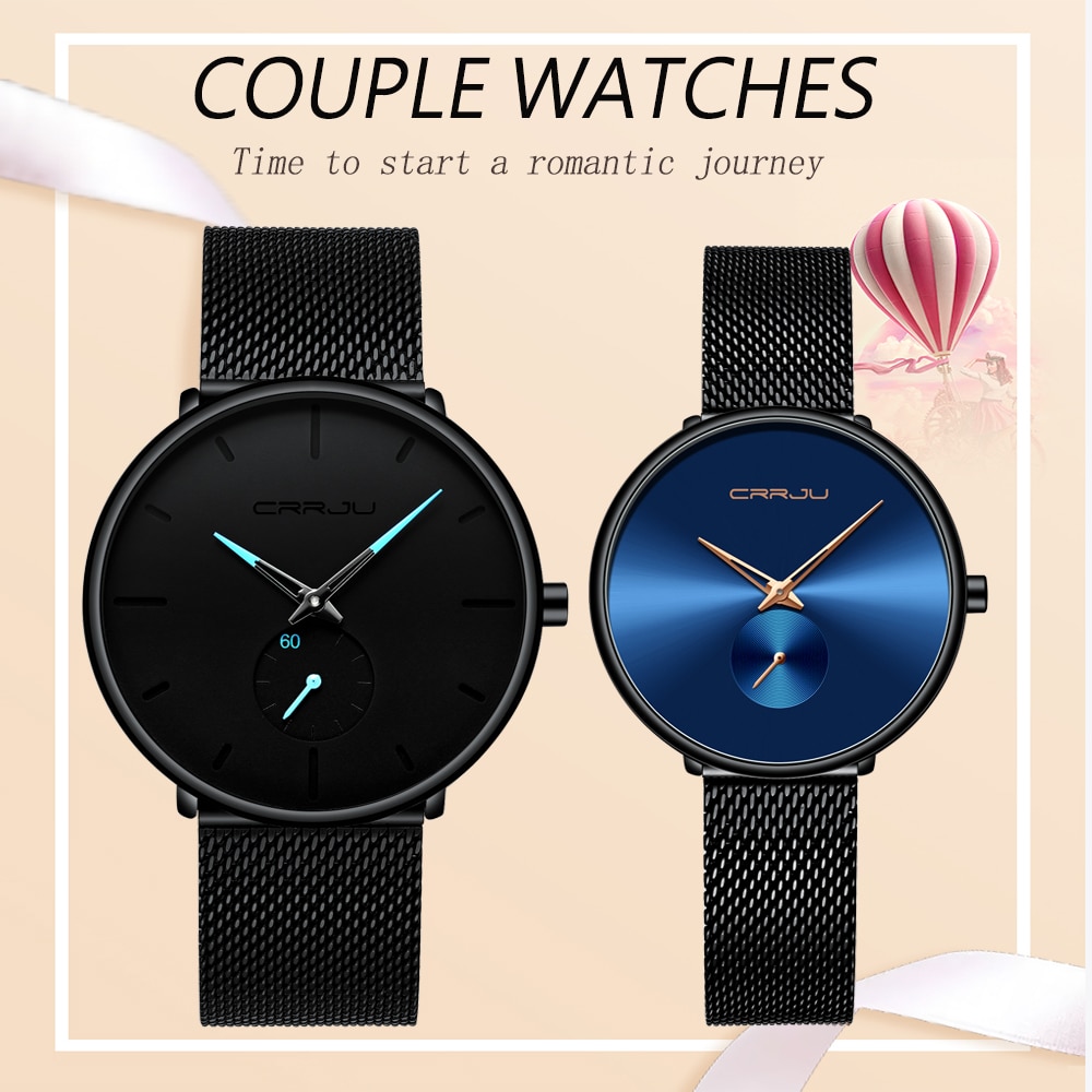 CRRJU minnaar Horloges voor Mannen en Vrouwen Mode Jurk Horloge Waterdicht Datum Klok Paar Horloge Set voor Verkoop