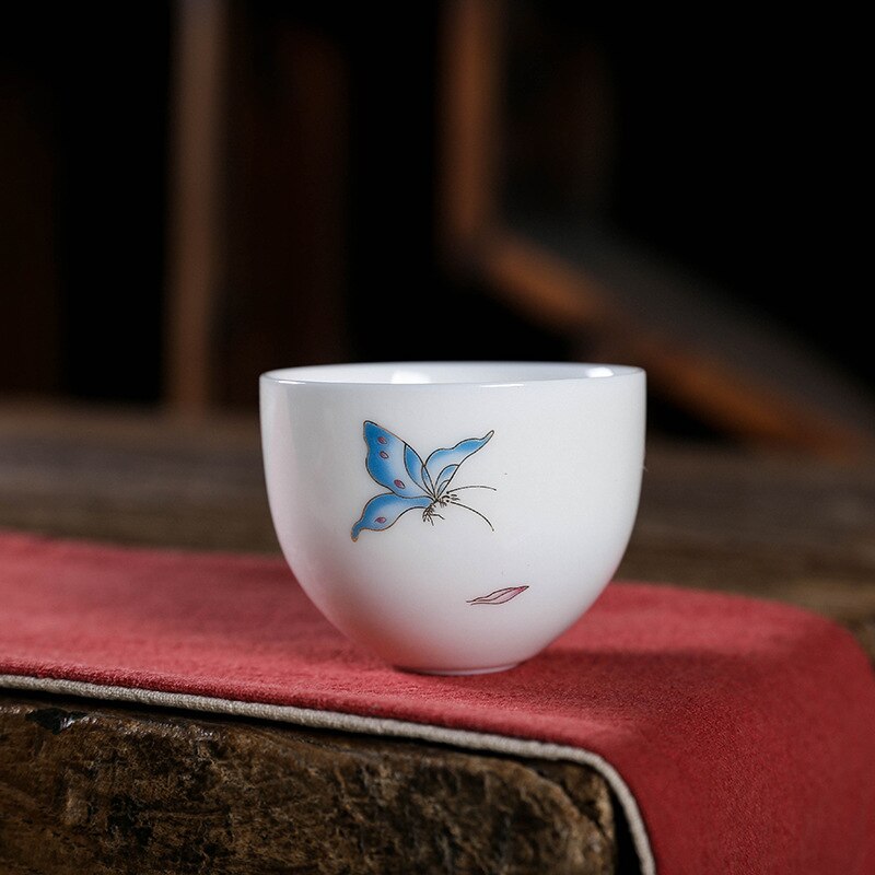 Ceramic Dehua Ceramic Whiteware Teacup Stacking Single Cup Hand-Painted Cup Kung Fu Tea Set Condensed Cute Tea Set Teacups: teacup4