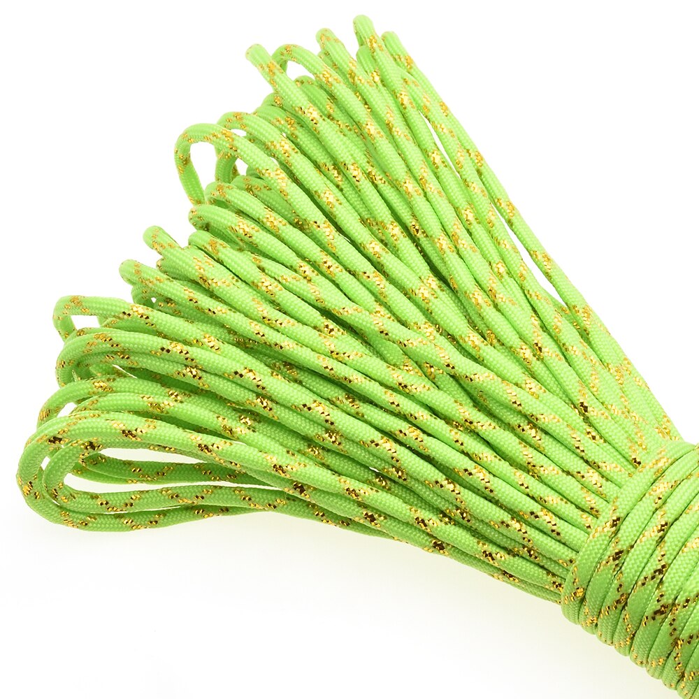 Gold Silver Cord 550 Paracord Parachute Cord Lanyard Mil Spec Type III 7 Strand Core 100 FT 19 Colors: Neon Green