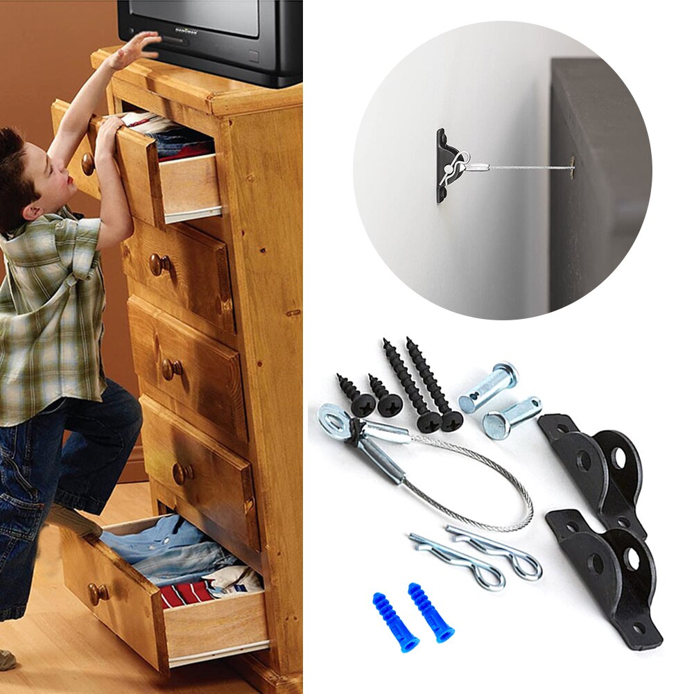 Tv-stativ justerbar stropp skap møbler anti Tips sett forebygging enhet skuff feste hjemme metall barnesikring begrenser