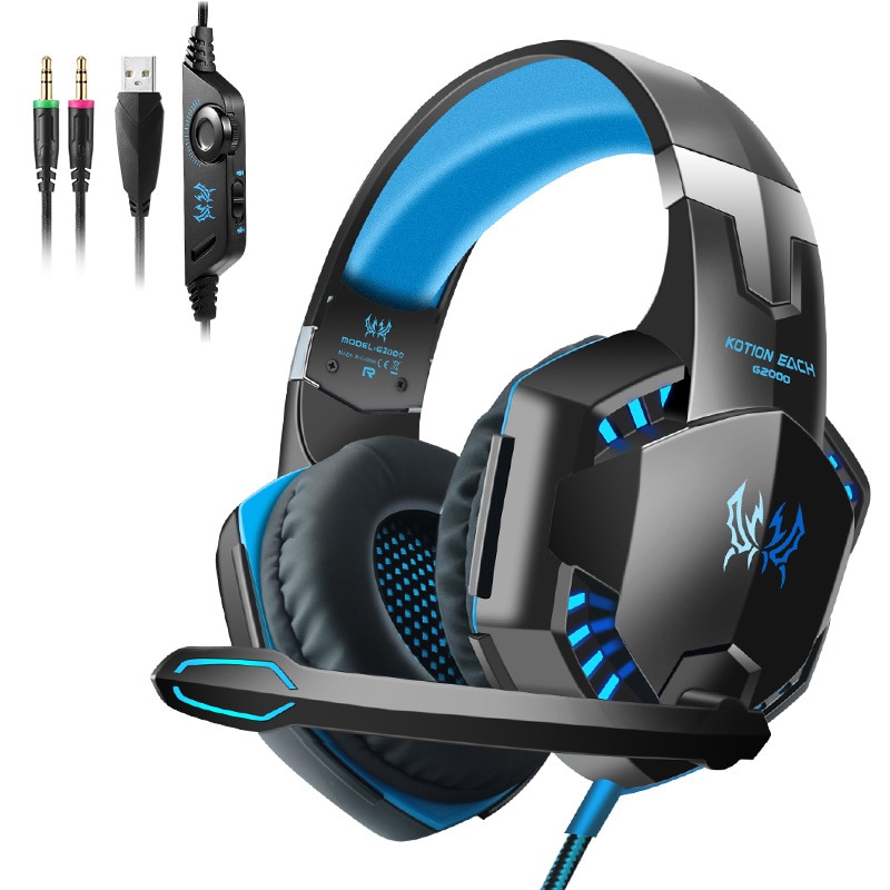 Kotion EACH G2000 Ordinateur Stéréo Écouteurs De Jeu Meilleur casque Basses Profondes Jeu Écouteurs casque avec Micro LUMIÈRE LED Pour PC Gamer: Bleu