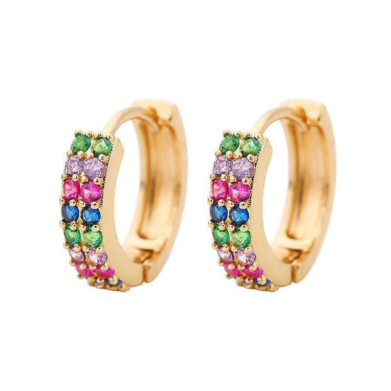 Zwei Ebenen Zirkon Stein Kleine Band Ohrringe Für Frauen Mehrfarbig glänzend Regenbogen Huggies Charme durchbohren Ohrring Schmuck Größe 10mm