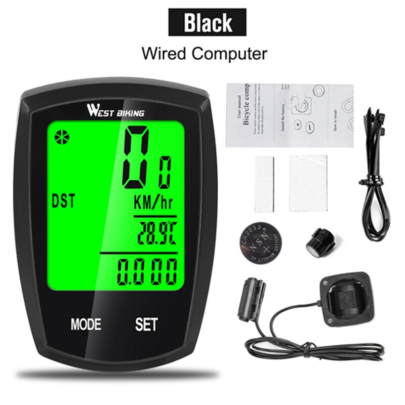 West Biking Bicycle Computer Cycle Bike Computer Wireless Speedometer for Bicycle Cyclocomputer Bycicle Speedometr Fiets Cycling: Wired  Black