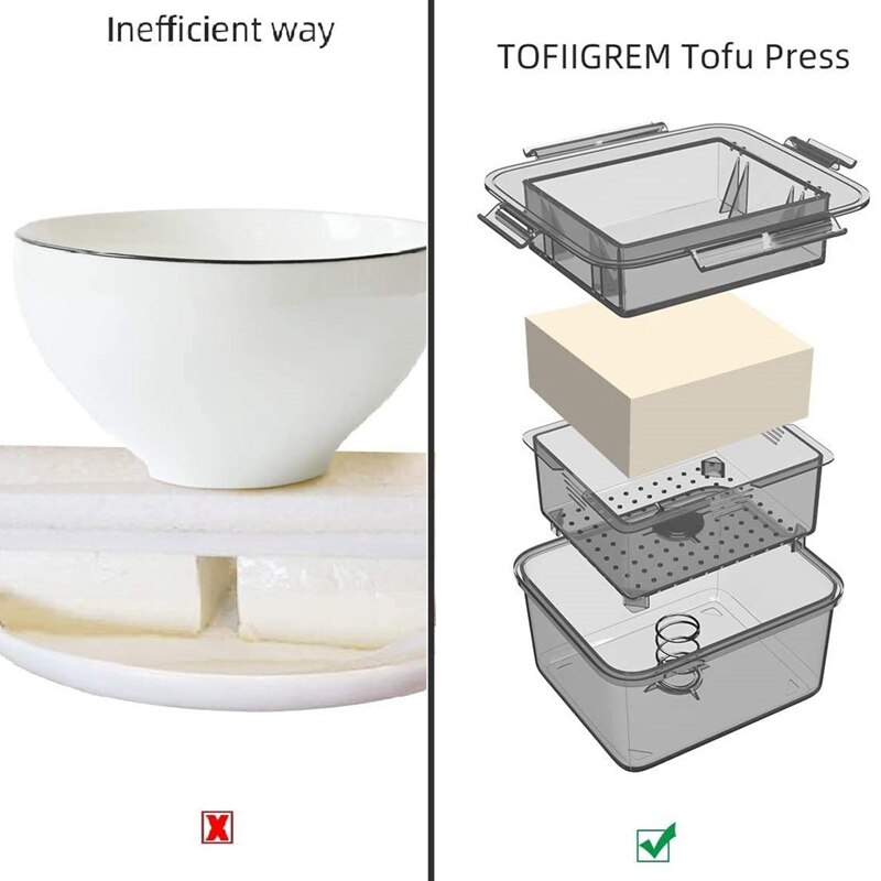 Tofu Pers Tofu Afdruiprek 3-Layer Tofu Pers Ingebouwde Drainage Water Verwijderen Tool Vaatwasmachinebestendig Keuken Koken tool Set