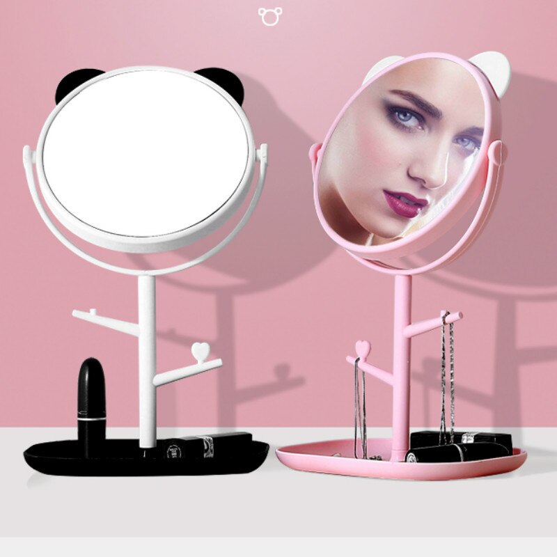 Lille makeup spejl desktop rundt ovalt bordspejl simpelt dame husstand metal roterende dobbeltsidet makeup spejl wjb 411