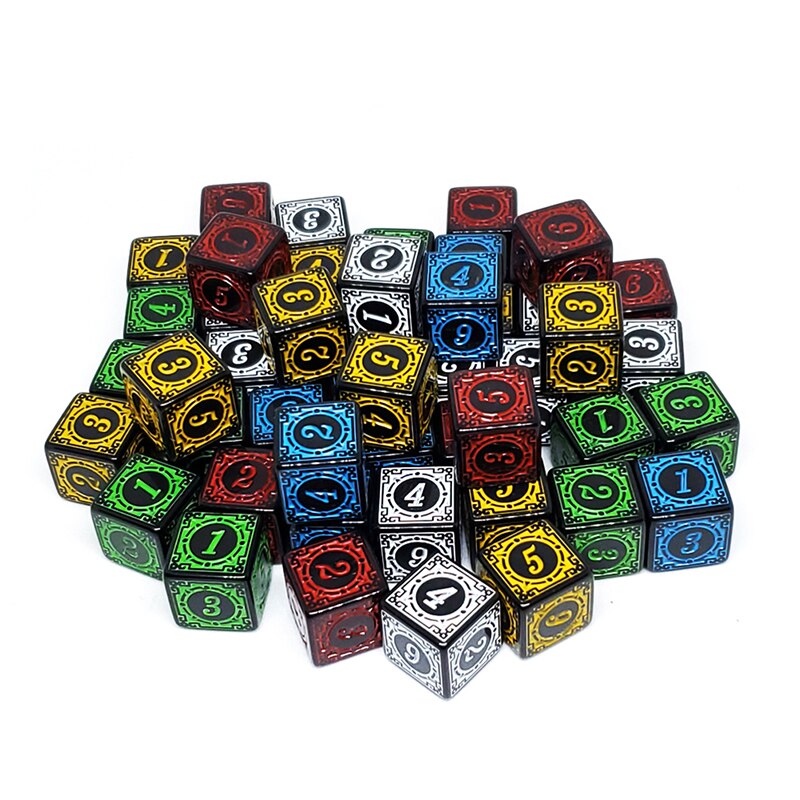 50pcs 10pcs 1pcs Acrylic Carved Pattern Dice 6-sides Accessories Colorful Dice Digital Game Dice