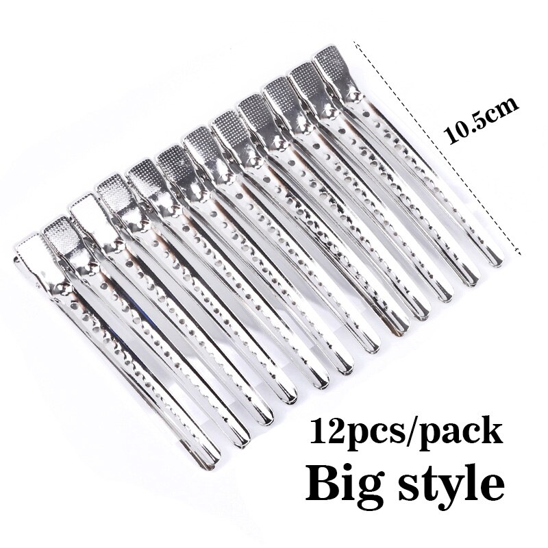 Nunify 12 stk frisør sølv sektion klemmer hårspænder legeret plast pro frisør hårnåle klippe salon hår værktøj: Store -12 stk