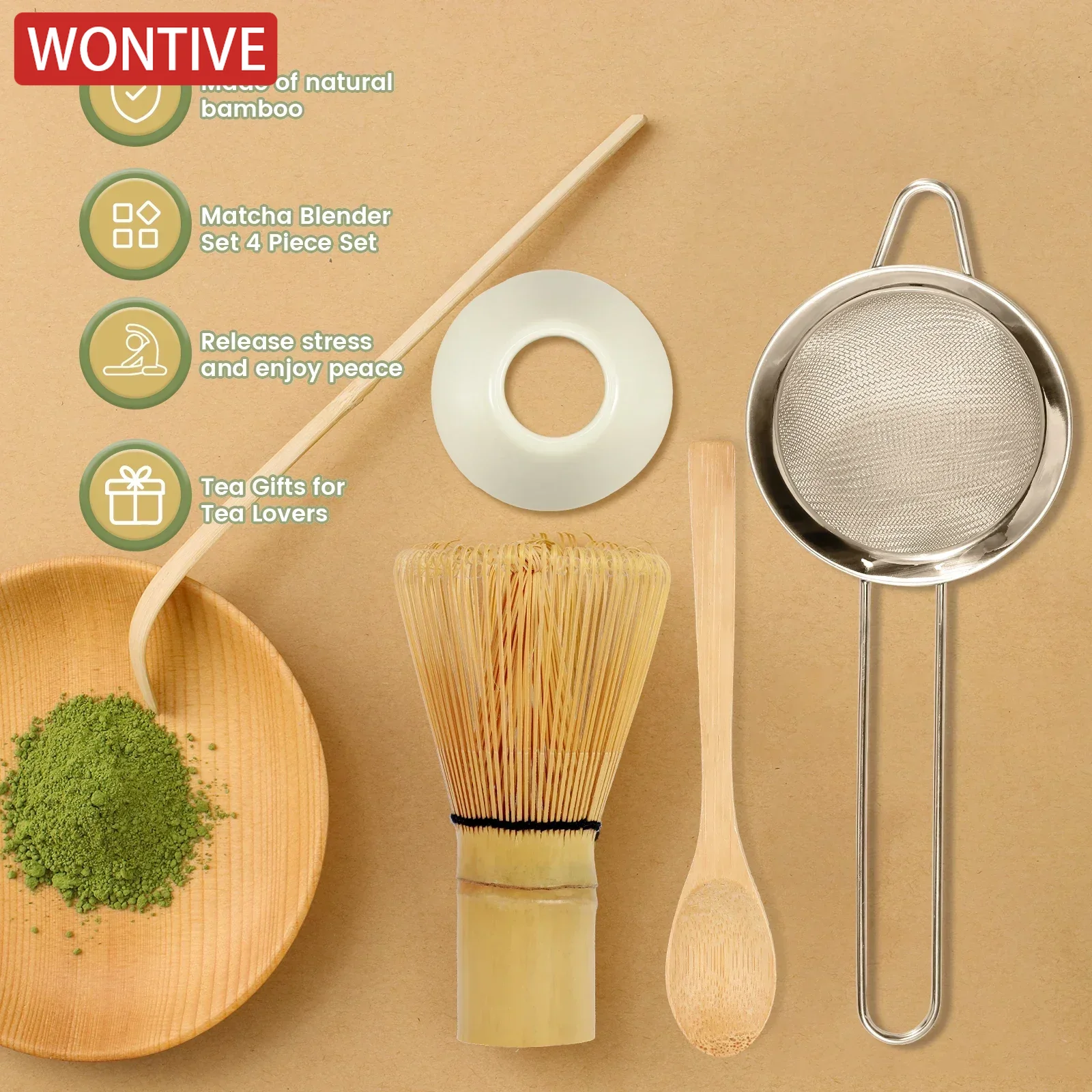 5 Stuks Matcha Garde Set Praktische Matcha Kit Met Garde Houder Matcha Garde Zeef Thee Scoop En Theelepel Japanse matchaTea