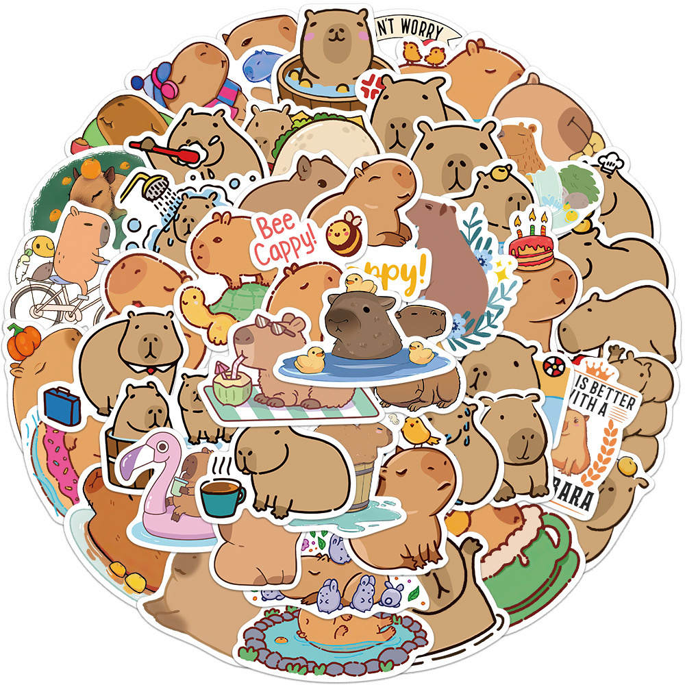 50 pçs dos desenhos animados capivara graffiti adesivos decorativos computador copo bagagem papelaria notebook diy adesivos à prova dwaterproof água: Branco