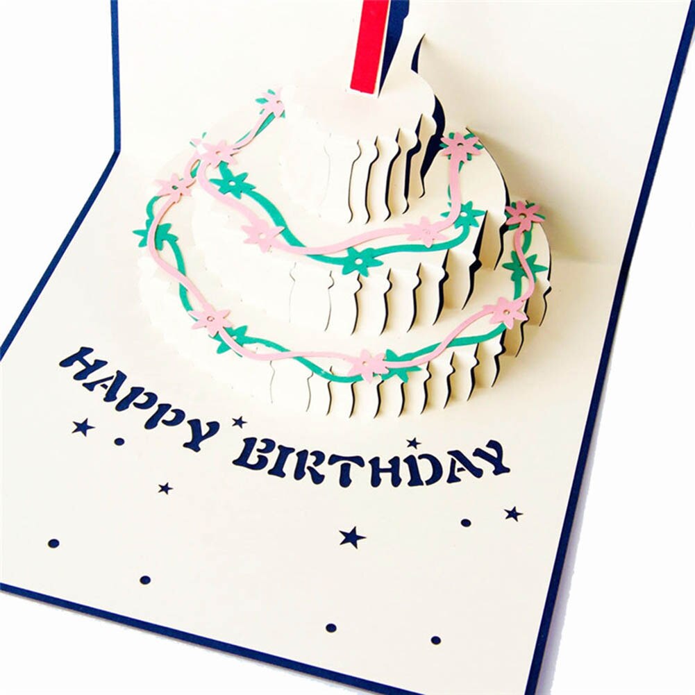 Kirigami-tarjeta de felicitación 3D hecha a mano con de Origami, vela para pastel de cumpleaños, sobre, tarjeta de invitación, 15*15cm