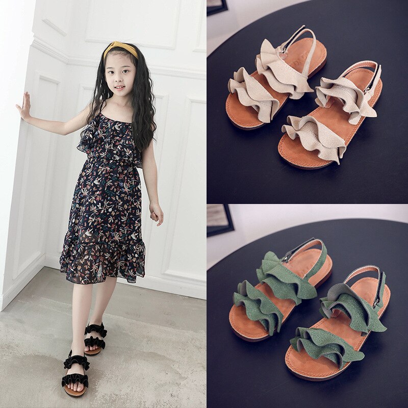 Dziewczęce sandały 2021 letnie nowe dziecięce modne słodkie miękkie dno księżniczka buty mała dziewczynka dziecięce buty na plażę rozmiar 21-25