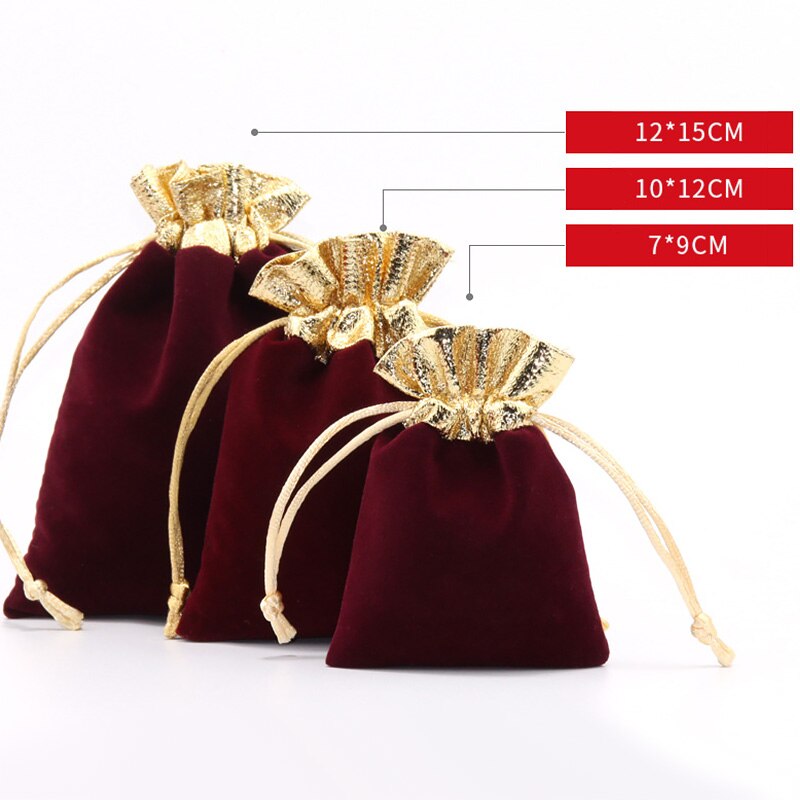 10 sztuk/partia rocznika aksamitna torby 7x9 10x12 12x15cm wino czerwone sznurek z organzy torby na prezenty ślubne opakowanie na biżuterie woreczki