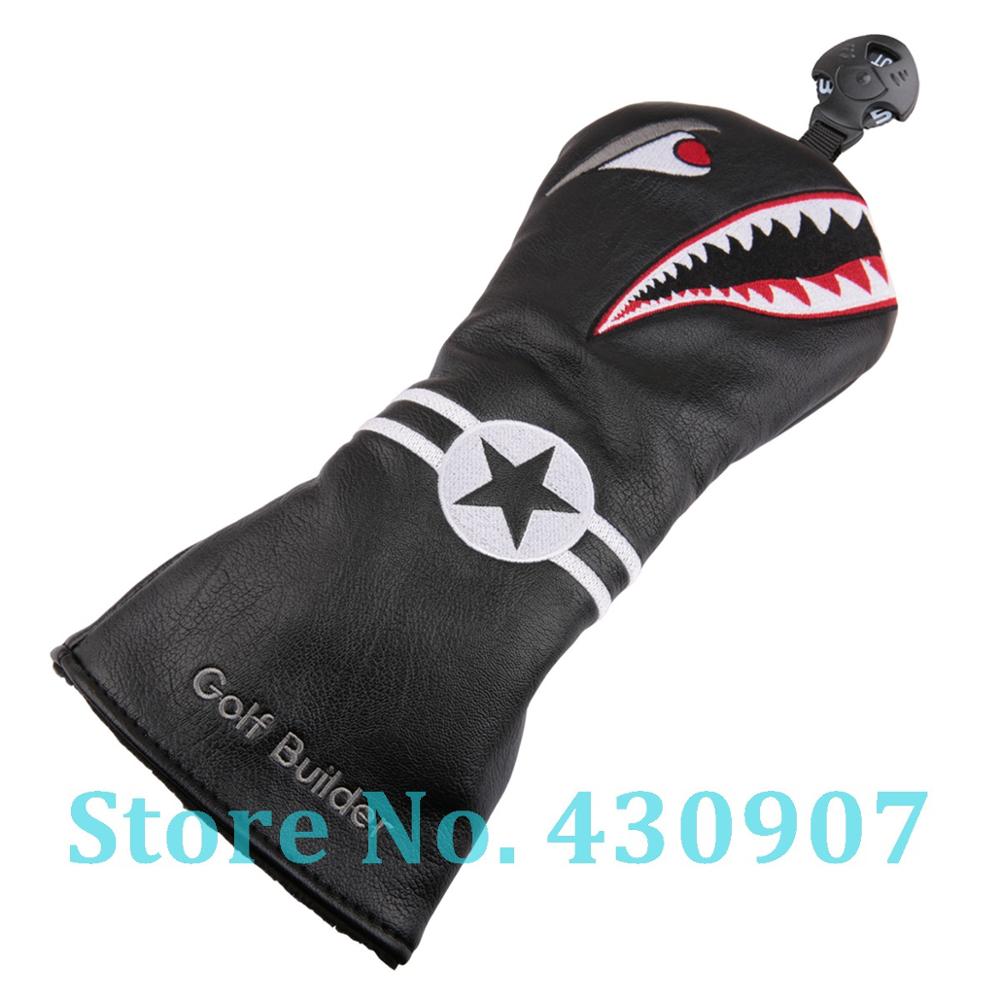 1pc Black PU Leather with Shark Embroidery Golf Club Hybrid Head Cover Golf UT Wood Headcover with No Tag