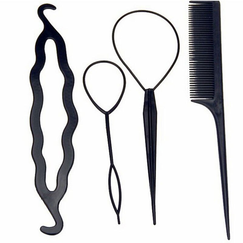 Juego de 4 unidades de Accesorios para peinados mágicas, rodillo para moño, rizador giratorio para trenzado de cabello, herramienta de estilismo