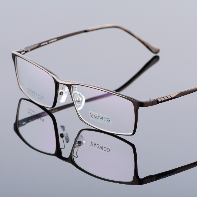 Eagwoo, gafas graduadas de cara ancha de aluminio para hombres, montura óptica de borde completo, gafas de negocios, gafas grandes ligeras MF2351: Castaño