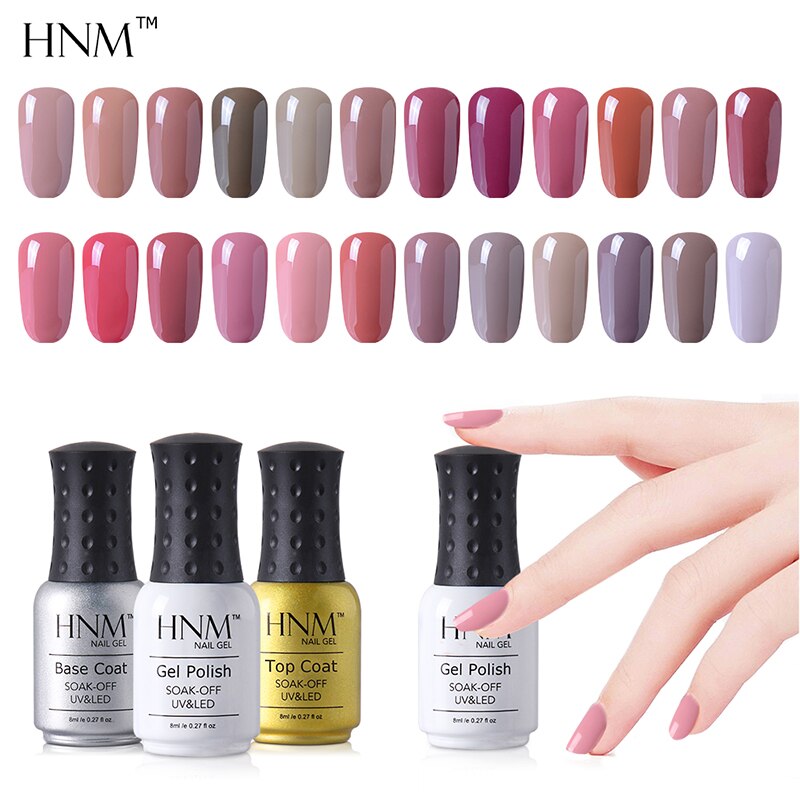 Hnm nude cor gel unha polonês 8ml 24 pçs/lote longa duração verniz gel conjunto ferramenta gelpolonês vernis semi permanente