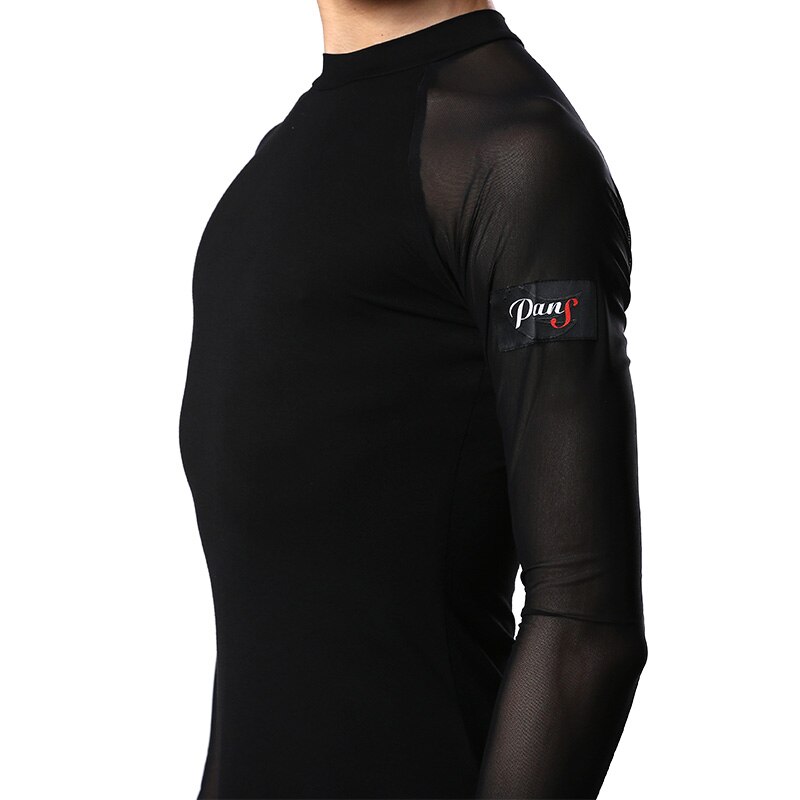 łacina taniec góry czarny z długim rękawem łacina mężczyźni koszula Cha rumba Salsa samba wykonanie ubrania męskie praktyka Dancewear mężczyzna DNV10802