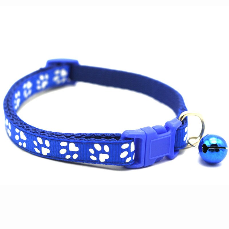 Collier de chat de compagnie mignon patte impression chat cloche collier réglable en Nylon ruban collier pour chats petits chiens chiot cou sangle 1.0cm 19-32cm: Blue 1 / Black Button