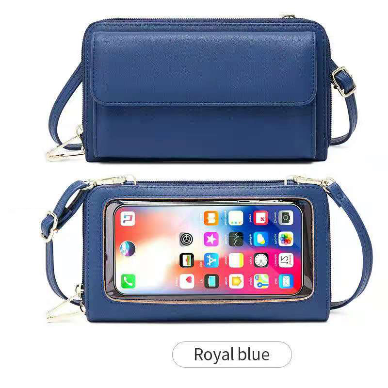 Touch Screen da donna borsa a tracolla sottile borsa per cellulare piccola custodia Rfid Smart portafoglio lungo Designer di marca Flip borse da polso blu: Blue