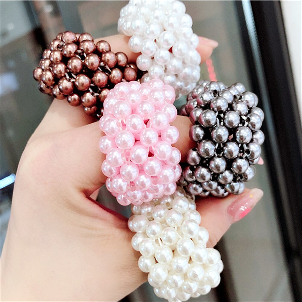 Accesorios coreanos para el cabello para mujer, perla de imitación, coletero de goma, cuerda de cabello elástico de