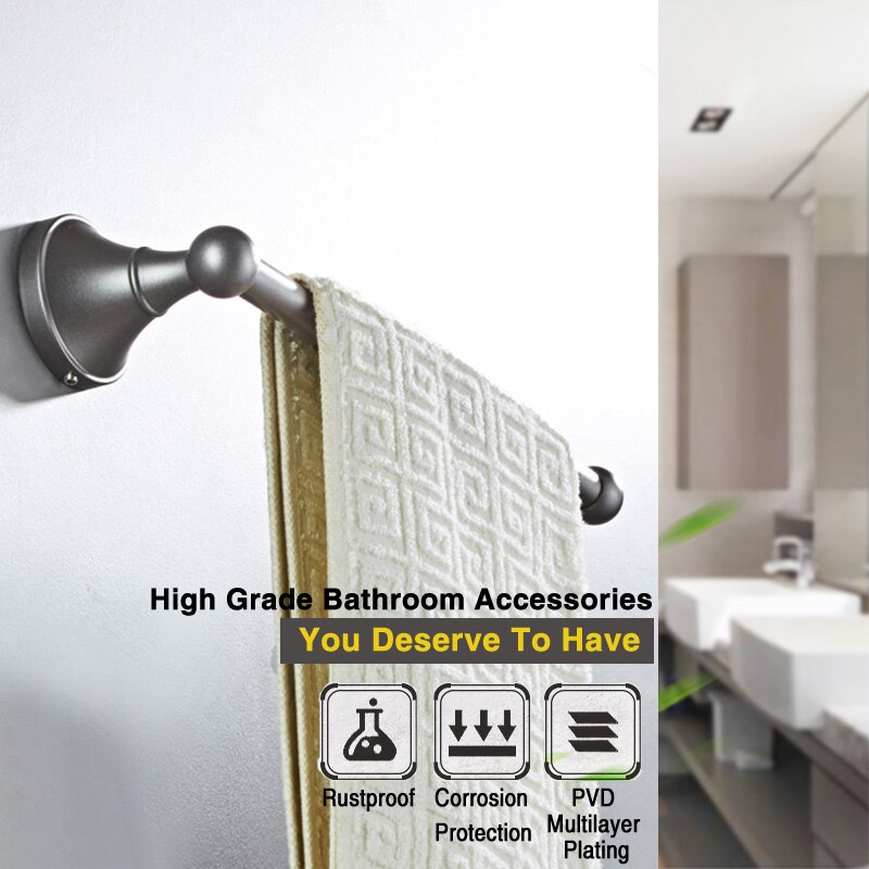 Donkergrijze handdoekhouder van messing, wandmontage, badkamer handdoekring, plank, keuken wc, lange papierrolhouder, grijs 29cm