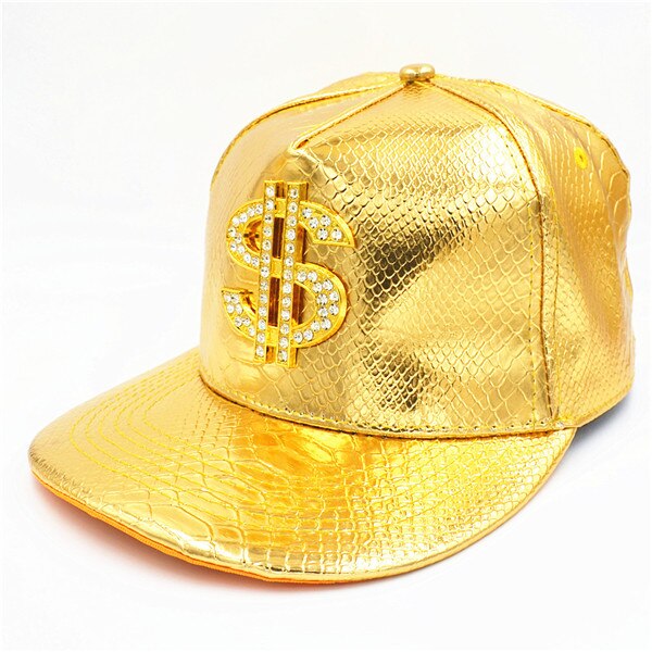 Justerbare mænd kvinder pu læder hiphop cap hip-hop snapback flad hat: Guld