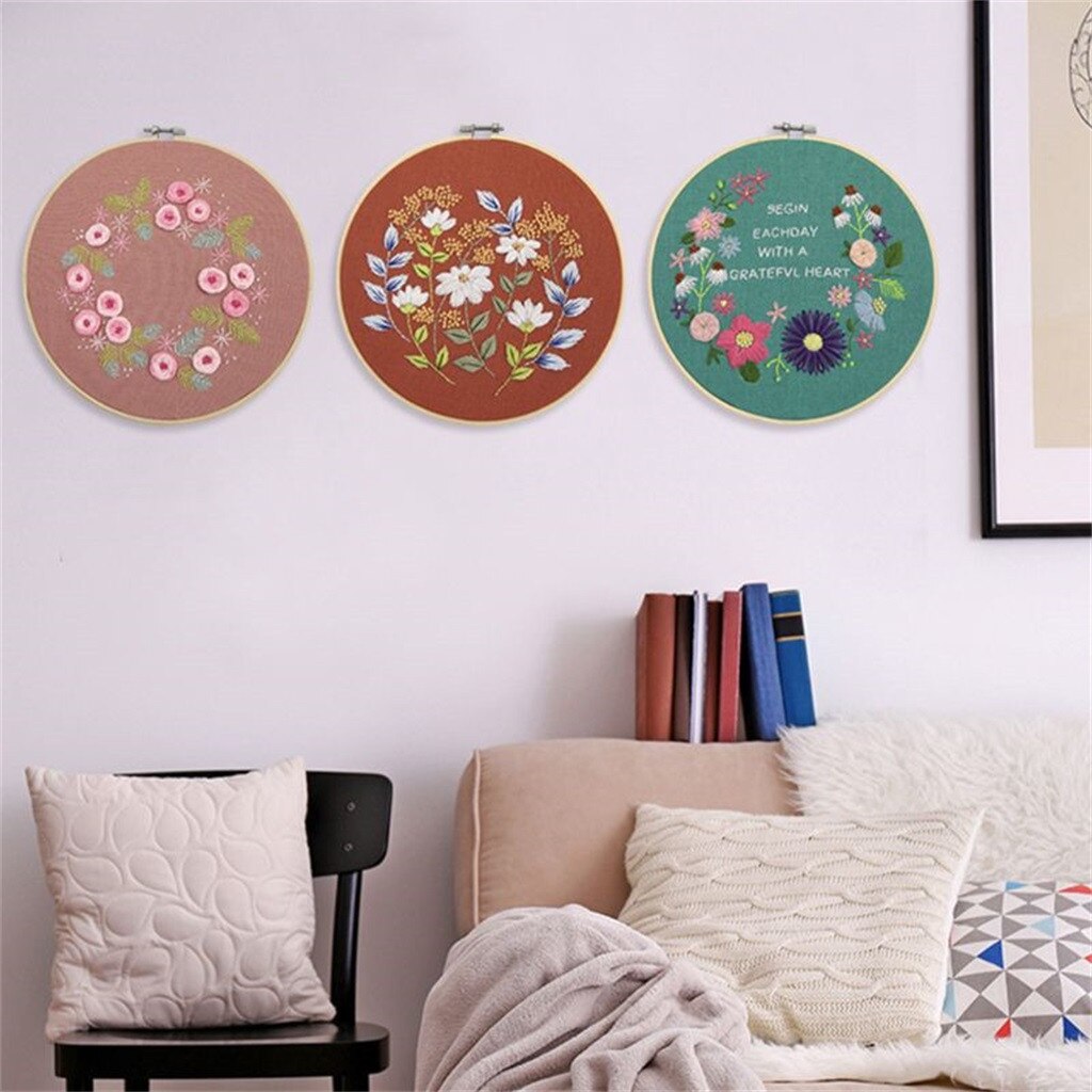 DIY Stamped Embroidery European Cross Stitch Kit Handwork Needlework For Beginners Plant Flower Embroidery Hoop Point De Croix