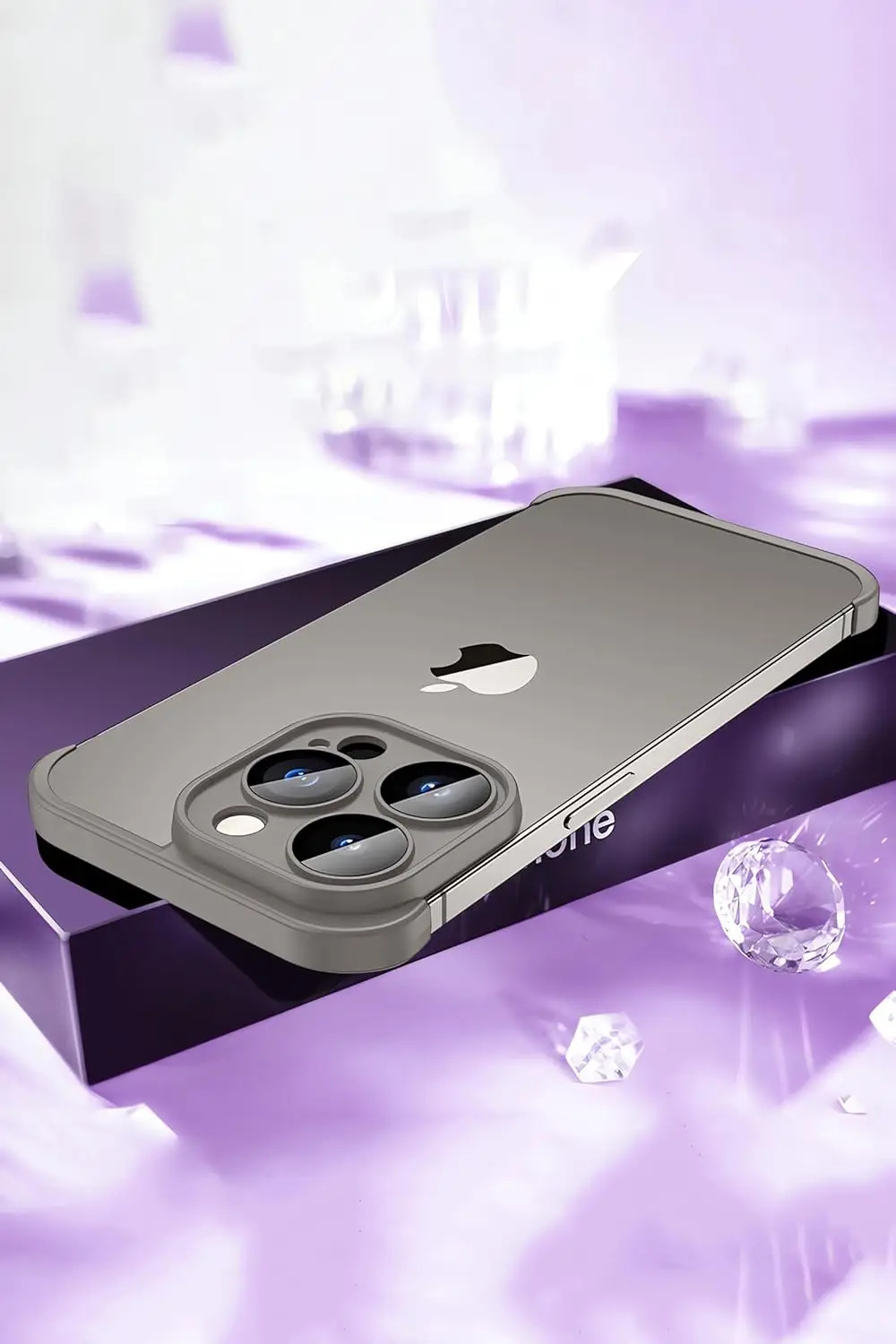 Titanium Gray Frameless Camera Lens Protector TPU Bumper Phone Case Cover For iPhone 16 15 Pro Max 14 Plus 13 12 11 14 15 13 Pro