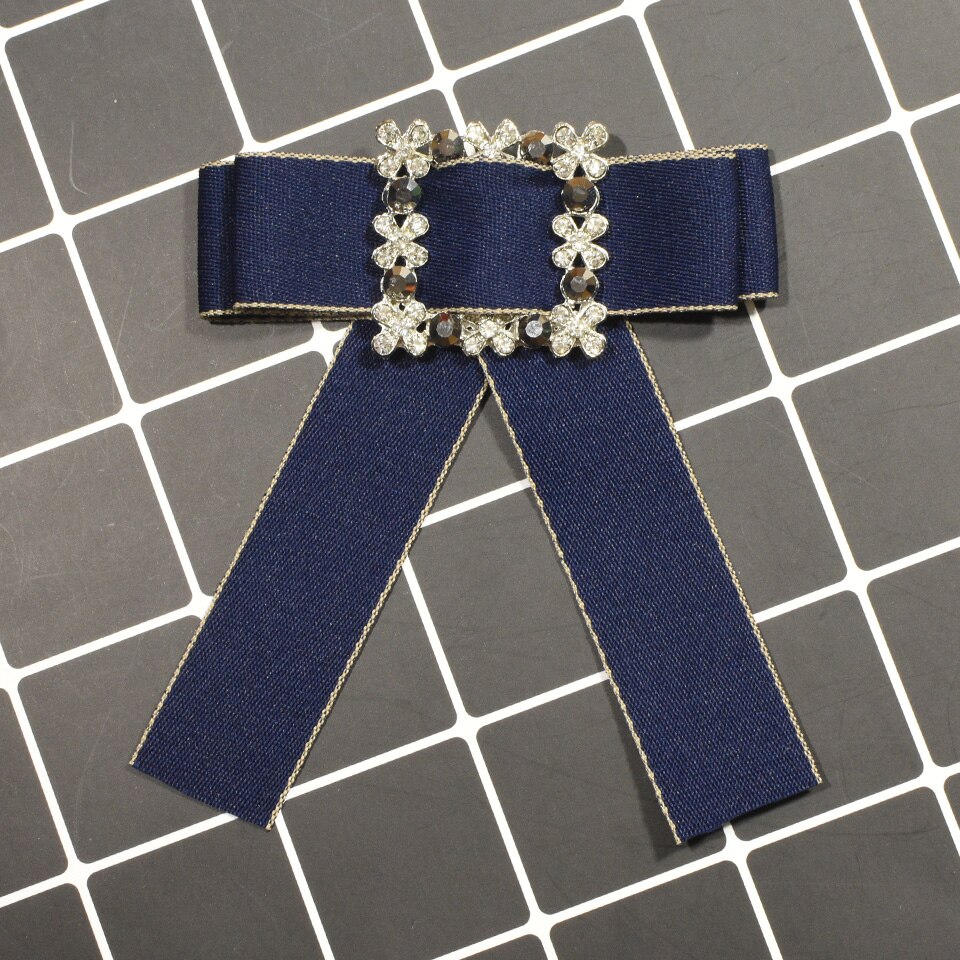 Korean Vintage Fabric Houndstooth Bow Brooch Lapel Pin Necktie Ribbon Brooches Jewelry Luxury Broche for Women Accessories