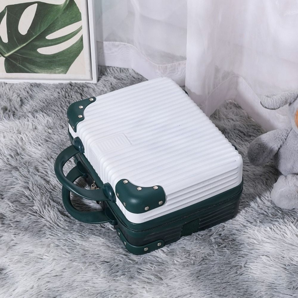 14 inch Mini Travel Suitcase Cosmetic Box Hand Luggage Organizer Makeup Case Small Password Box Boarding Case: Khaki