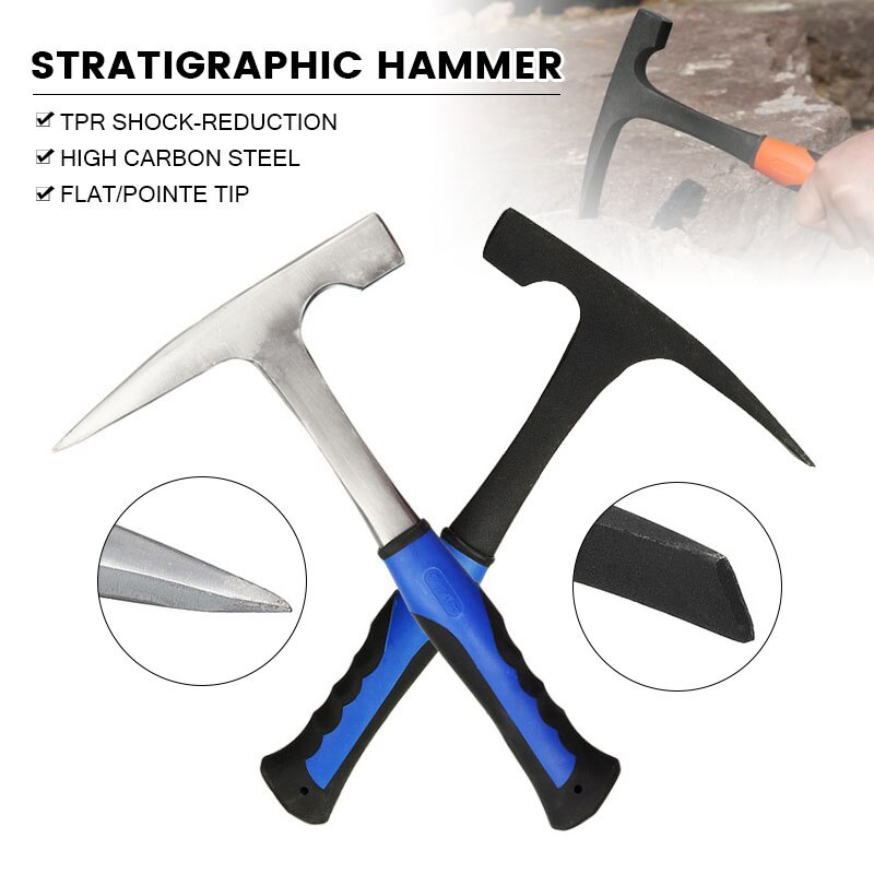 Geological Hammer High Carbon Steel Stratigraphic Hammer Rock Geology Prospecting Flat/Pointed Tip Shock Reduction Hand Tool