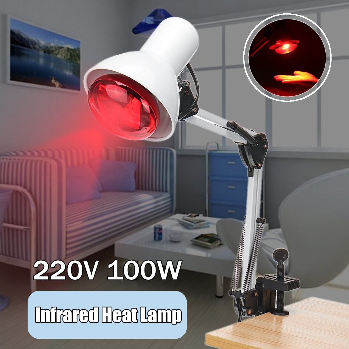 220V 100W Infrarood Verwarming Lamp Therapeutische Verwarming Therapie Tafellamp Voor Spier Ontspanning Pijnbestrijding Gloeilamp Massage gereedschap