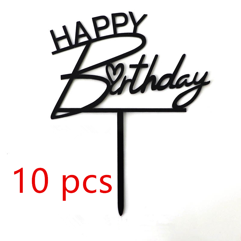 10 Uds. De oro , adorno para tarta de feliz cumpleaños, acrílico dorado y negro, adorno para tarta de de cumpleaños para niños, decoración de postre, para Baby Shower: Gris claro