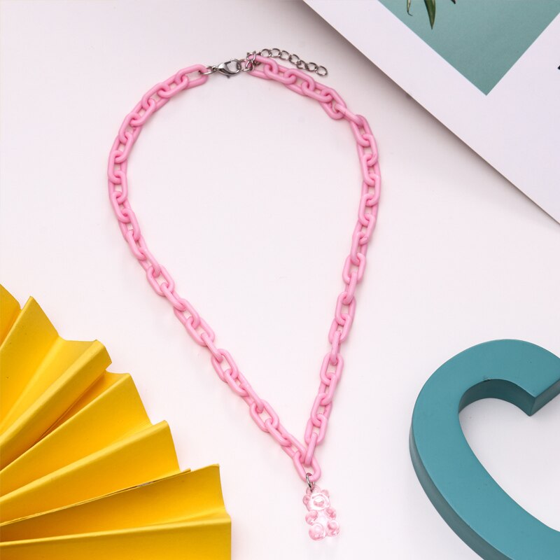Regenboog Leuke Jelly Kleine Beer Ketting Bohemian Ketting Transparante Beer Hanger Kettingen Sieraden Voor Vrouwen Kids Accessoires: XL1921