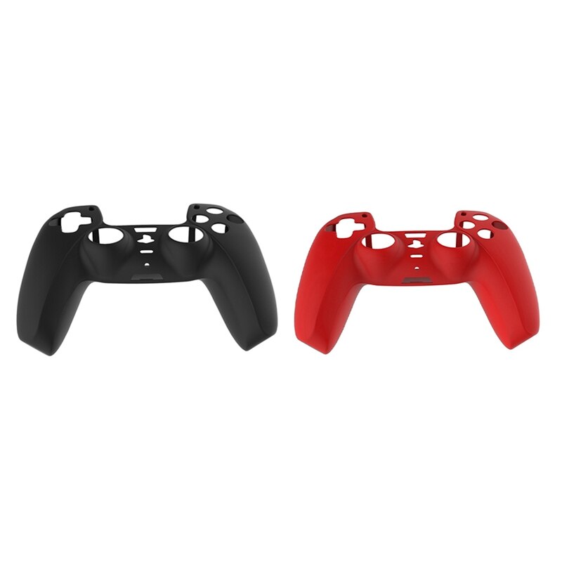 2Pcs Silicone Beschermende Shell Voor Playstation5 PS5 Gamepad Handvat Controller Antislip Cover Cap Zwart & Rood: Default Title