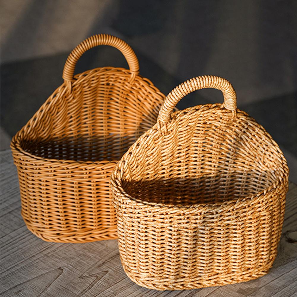 Panier de rangement en rotin multicolore, joli panier de rangement en osier, avec poignée, durable