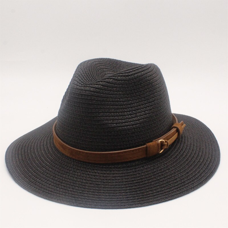 Sommer sol hat til kvinder halm sol hatte bred skygge solskærm kasket solid halm jazz hat strand cap sombrero panama gorras: Sort