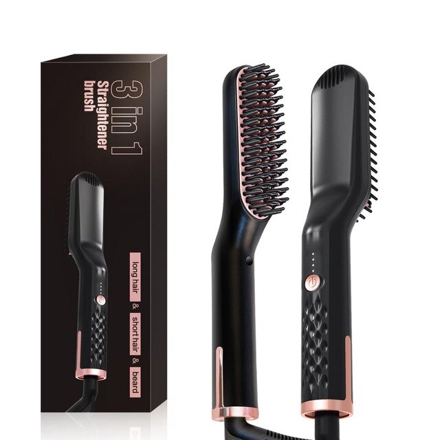 Men Beard Straightener Ceramic Hair Straighteners Multifunctional Hair Brush Curling Iron Straightening Comb Quick Hair Styler: Black / EU
